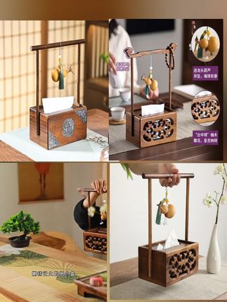 【高端实木】异丽客厅新中式餐巾纸盒收纳抽纸茶室复古摆件古风纸巾 #收纳好物 #收纳 #收纳用品