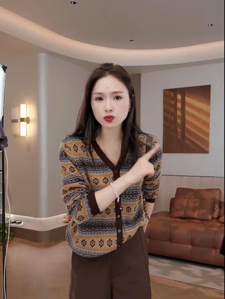 慵懒风复古花纱羊毛衫百搭宽松显瘦女