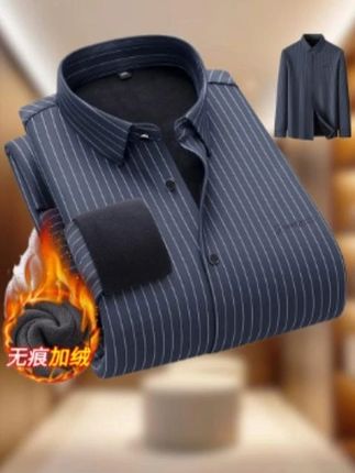 罗蒙黑色条纹高端长袖保暖衬衫加绒加厚商务休闲衬衣外套 #高端男装 #男士穿搭 #衬衫 #高级感穿搭 #商务休闲