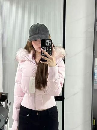 2025秋冬新款美式辣妹毛领连帽棉服时尚高级感收腰显瘦外套D849#面料柔软舒适#显瘦#通勤搭配#百搭#品质女装