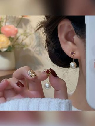 铜合金耳饰 轻奢精致安可拉红四叶灵动珠耳钉#美出高级感 #仙女必备 #首饰分享 #精致女人必备 #时尚饰品
