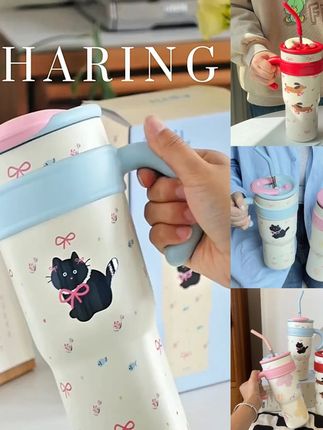 肆月涟海保温杯巨型杯大容量冰霸杯不锈钢内胆吸管礼品水杯大冰杯