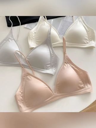 法式深V领内衣女夏细肩带无痕光面三角杯纯欲风小胸无钢圈文胸薄#舒适透气 #小胸聚拢 #隐形无痕 #固定杯垫 #细肩带内衣