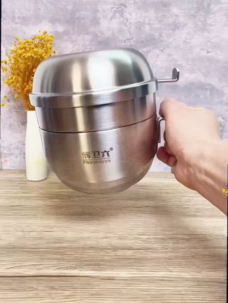 辉卫六316L不锈钢泡面碗快餐杯学生饭盒带盖手柄公司宿舍防烫双层