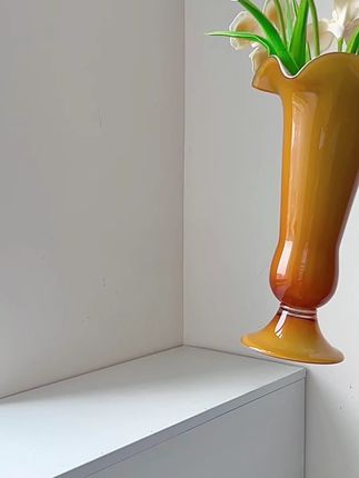 中古芬顿奶茶棕琉璃花瓶插花法式花朵花器小众高级感家居装饰摆件#中古芬顿 #琉璃花瓶 #奶茶棕 #法式风格 #家居装饰