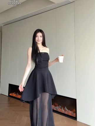 高级感遮腰网纱气质连衣裙女 法式性感晚宴礼服裙#气质范  #辣妹穿搭   #显瘦穿搭  #御姐范儿  #穿出高级感