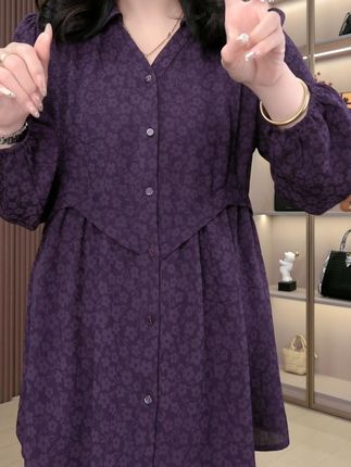 【现现】丹思慕大码女装宽松时尚百搭遮肚显瘦翻领提花衬衫250167#品质女装 #谁穿谁好看 #面料柔软舒适
