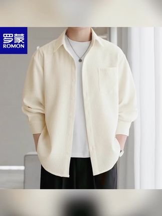 Romon/罗蒙春季长袖衬衫男士潮流衬衣外套华夫格工装上衣春秋款#男士衬衫 #春季穿搭 #罗蒙 #工装上衣 #潮流衬衣