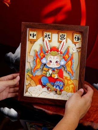 夏午蝉上新!贺中秋系列~《中秋喜乐·兔儿爷》 #兔爷 #中秋 #立体画 #中秋礼品 #摆件