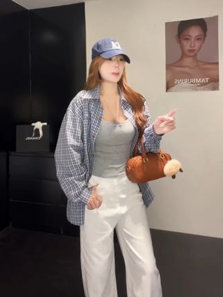 蓝调时刻复古宽松显瘦长袖百搭格纹衬衫女秋季新款设计感时尚休闲 #百搭上衣 #穿搭技巧 #显瘦穿搭 #秋季穿搭 #时尚穿搭