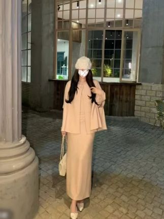 毛绒廓形斗篷上衣裙子套装女粉色秋冬新款外套+连衣裙两件套00865#松弛感穿搭#秋季新款套装#面料亲肤柔软#谁穿谁好看#连衣裙