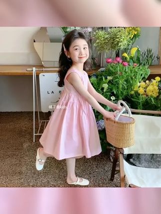 女童大裙摆粉色背心裙2025夏新款儿童无袖连衣裙洋气女孩全棉裙子 #女童穿搭 #夏季新款童装 #无限回购的宝藏单品 #背心裙 #吊带蓬蓬裙女童