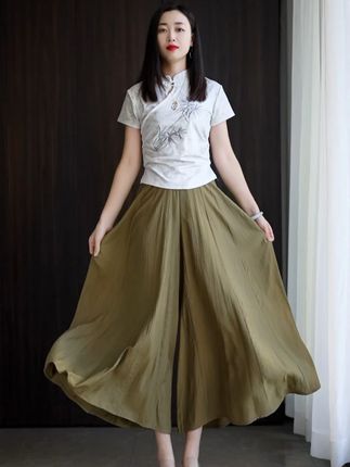 #大摆裙裤 #小个子穿搭 #阔腿裤女夏 #裙裤 #九分亚麻裤