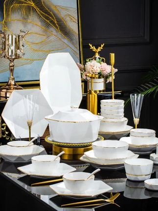 异形钻石人生58件(点关注送2面碗+10陶瓷筷+10隔热垫)碗盘套装#碗盘套装 #餐具好物 #异形餐具 #点关注送好礼 #家用餐具