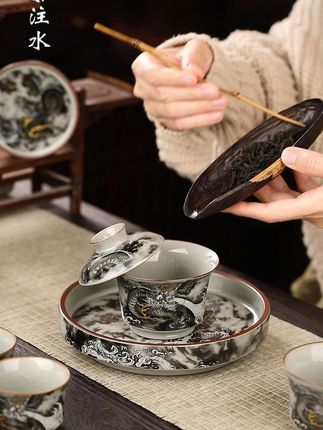 谁还没这套墨龙出海6件套?拿在手里像揣了幅中式水墨画 #茶器之美 #茶具 #今天你喝茶了吗