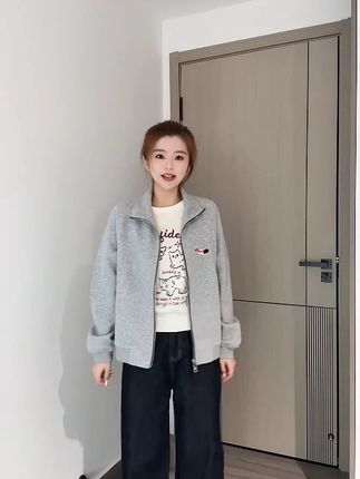 小狗刺绣外套女双拉链卫衣2025秋季新款立领开衫休闲百搭长袖 #每日穿搭 #今天穿什么 #搭配分享 #上身效果 #穿搭