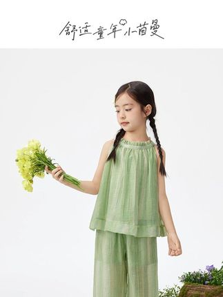 #小茵曼 #女童两件套 #莱赛尔天丝短袖套装 #女童套装 #儿童两件套 25透气轻薄上衣裤两件套GF3852441