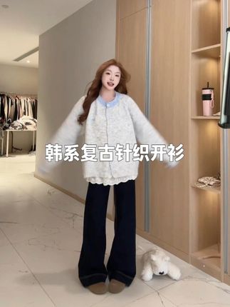 韩系复古针织开衫女秋季新款设计感小众百搭软糯毛衣外套 #平价好物#穿搭#时髦精#甜美女孩#小个子穿搭
