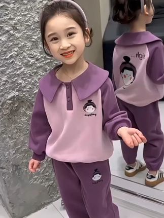 女小童运动套装春秋装洋气时髦女宝宝春款卫衣小女孩翻领两件套潮#爆款热卖中 #谁穿谁好看 #潮流穿搭 #潮童必备 #高品质童装