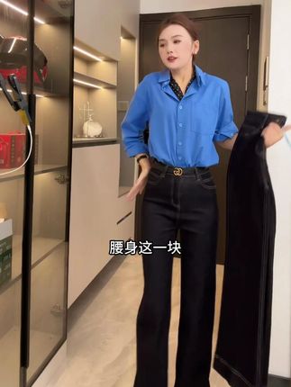 秋季美式原牛INS风幂式牛仔蓝黑防掉色牛仔显瘦宽松不贴腿微喇裤#美式 #原牛 #宽松显瘦 #微喇裤 #牛仔裤
