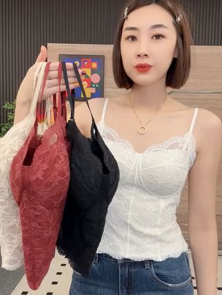 V领吊带背心女带胸垫固定一体内搭打底美背上衣 #美背系列 #背心