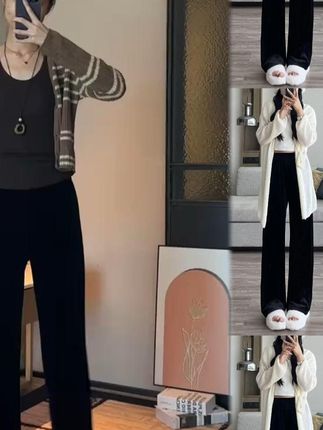 春秋季时尚高腰显瘦百搭宽松休闲垂感直筒拖地裤女#百搭裤子 #时髦精的ootd #通勤搭配 #显瘦显高