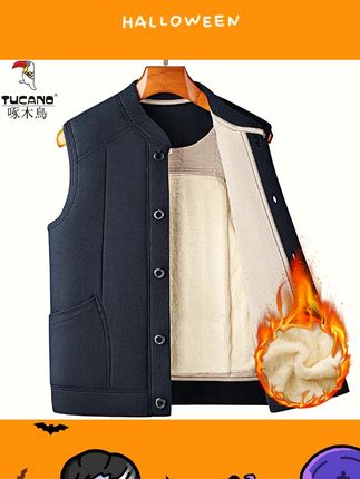 啄木鸟加绒加厚马甲男士中年60-70岁冬季保暖背心外穿棉衣爸爸装#男士马甲 #冬季保暖 #啄木鸟服饰 #中老年男装 #爸爸装