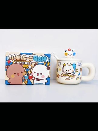 熊猫一二布布可爱早餐杯燕麦杯创意陶瓷带盖情侣水杯喝水杯防滑 熊猫一二布布可爱早餐杯燕麦杯创意陶瓷带盖情侣水杯喝水杯防滑