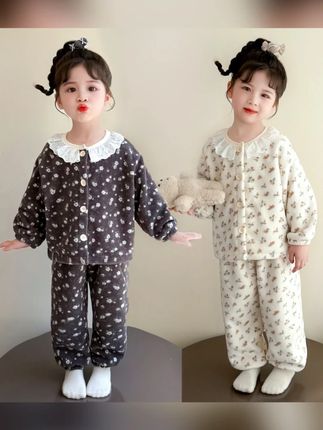 女童睡衣秋冬季加厚珊瑚绒套装女宝宝冬季公主风法兰绒儿童家居服#女童睡衣 #秋冬睡衣 #公主风睡衣 #加厚睡衣 #儿童家居服