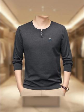 2025新款高档含羊毛春秋季长袖T恤男士休闲商务宽松轻奢打底 #男士T恤 #长袖T恤 #商务休闲T恤 #宽松T恤 #男士针织衫