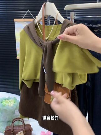 東大门高品质早秋洋气净版轻柔绵羊毛披肩长袖针织衫女撞色两件套 #谁穿谁好看系列 #韩系穿搭 #穿出高级感 #只做高品质 #新款上新