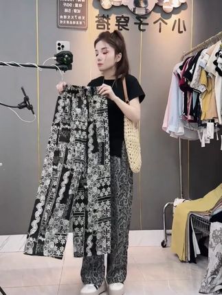 【凉感腰果花阔腿裤】复古港风夏季冰爽百搭直筒宽松高腰休闲裤6632#夏季新款 #显瘦穿搭 #宽松有范 #面料舒适 #每日搭配分享