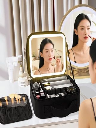 化妆包女带镜子LED灯便携旅行化妆箱大容量手提收纳盒带灯化妆盒#收纳整理 #收纳用品 #好物推荐