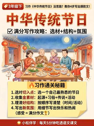 三年级语文下册第四单元习作《中华传统节日》 #小学语文#课件#三年级语文#抖音创作者激励计划#抖音万人粉丝扶持计划