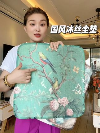 9块9 到手2个国风冰丝坐垫!垫在车上 沙发 上 椅子上 冰凉凉的可舒服了#冰丝坐垫 #坐垫