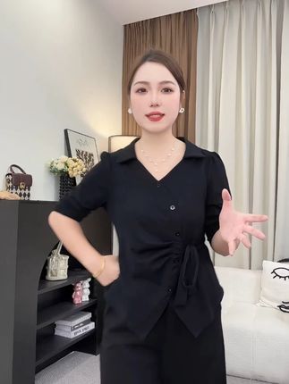 时尚长袖衬衫女2025秋季新款洋气收腰显瘦纯色扣子系带上衣 #显瘦穿搭 #品质女装 #美出高级感 #穿出高级感