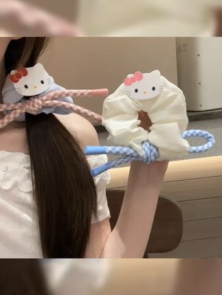韩系温柔kt猫蝴蝶结大肠发圈甜美丸子头低马尾扎发头绳皮筋发饰 #网红饰品 #仙女必备 #发夹 #礼物 #发圈