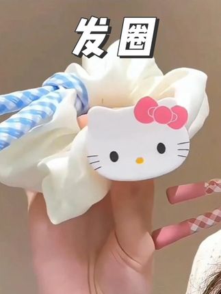温柔猫蝴蝶结大肠发圈甜美丸子头低马尾扎发头绳皮筋发饰#头饰发饰 #少女心好物 #发圈 #推荐 #皮筋