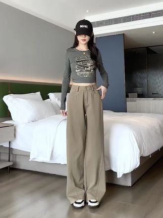 2025秋新款!蜜蜜穿搭卡其阔腿牛仔裤,小个子松弛感必备 #松弛风穿搭 #阔腿牛仔裤 #秋季牛仔裤 #小个子穿搭 #卡其色裤子