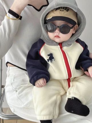【柏莉绒】长袖婴儿连帽连体衣加绒加厚软糯外出服男女宝宝潮秋冬季#婴儿连体衣 #柏莉绒外套 #秋冬外出服 #宝宝连帽衣 #婴儿服装