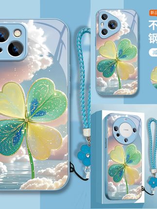 四叶草适用苹果17/16/15华为P70/vivo/oppo金属漆玻璃防摔手机壳#手机防摔壳 #四叶草手机壳 #金属漆玻璃壳 #多品牌适用 #手机保护