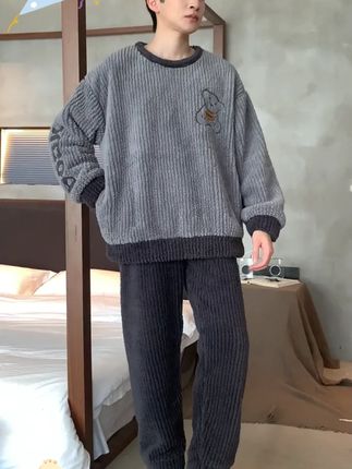 男士睡衣秋冬季珊瑚绒加厚加绒青少年休闲可外穿法兰绒家居服套装#男士睡衣 #秋冬季睡衣 #珊瑚绒睡衣 #加厚睡衣 #可外穿睡衣