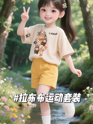 拉布布运动套装 儿童夏季短袖套装2025新款女童夏款拉布布休闲运动两件套女孩洋气#生女儿就是用来打扮的  #运动休闲套装  #这也太好看了  #便宜又好穿  #高品质童装