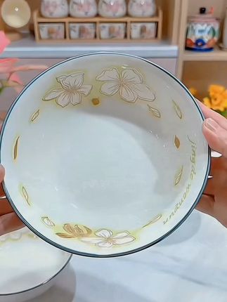 黄金叶7英寸面碗6个陶瓷釉下彩餐具大号防烫专用米饭碗吃饭日式#陶瓷餐具 #面碗套装 #日式风格 #防烫餐具 #黄金叶餐具