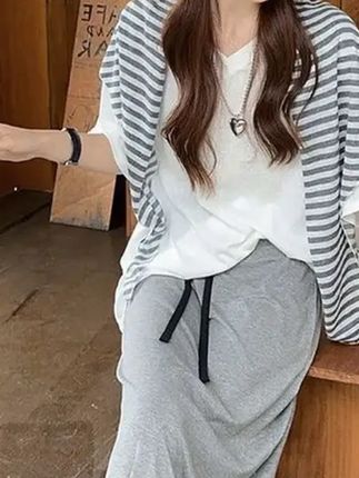 韩系三件套~ #夏日清新三件套  #5027短袖时尚套装  #休闲风穿搭  #黑白经典搭配 #夏季新款