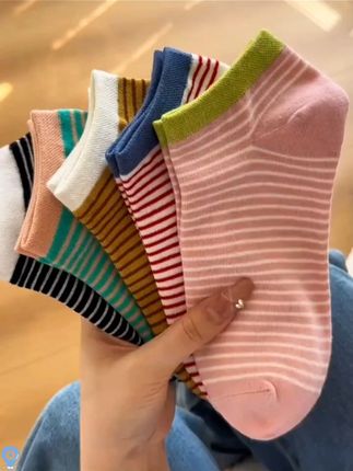 袜子女士拼色薄款短袜夏天防臭2024新款条纹防滑不掉跟多巴胺船袜