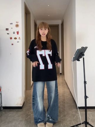 早秋季重磅纯棉慵懒风圆领宽松纯棉螺口长袖t恤女休闲上衣服#早秋穿搭 #慵懒风穿搭 #宽松版型 #百搭上衣 #穿出自己的风格