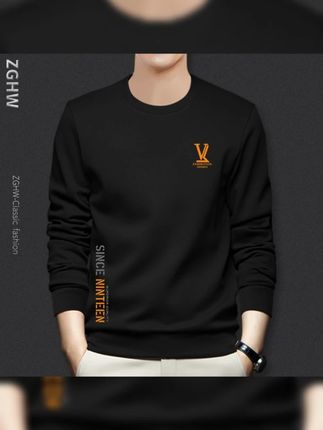 ZGHW冲锋卫衣2025新款简约印花圆领无帽长袖套头衫大码秋季男上衣#长袖卫衣 #品质男装 #男生穿搭 #商务休闲 #休闲男装