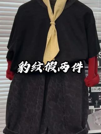 男童秋季套装2025新款儿童假两件T恤直筒阔腿裤宽松时髦豹纹长裤