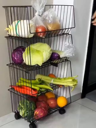 【四层置物架】厨房落地水果蔬菜架菜篮子卧室储物架零食收纳架带轮#四层置物架 #四层置物架小推车 #蔬菜架 #储物架 #零食收纳架